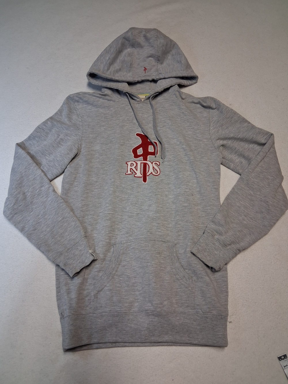 RDS Mens Grey Hooded Pullover Sweatshirt with Red Logo